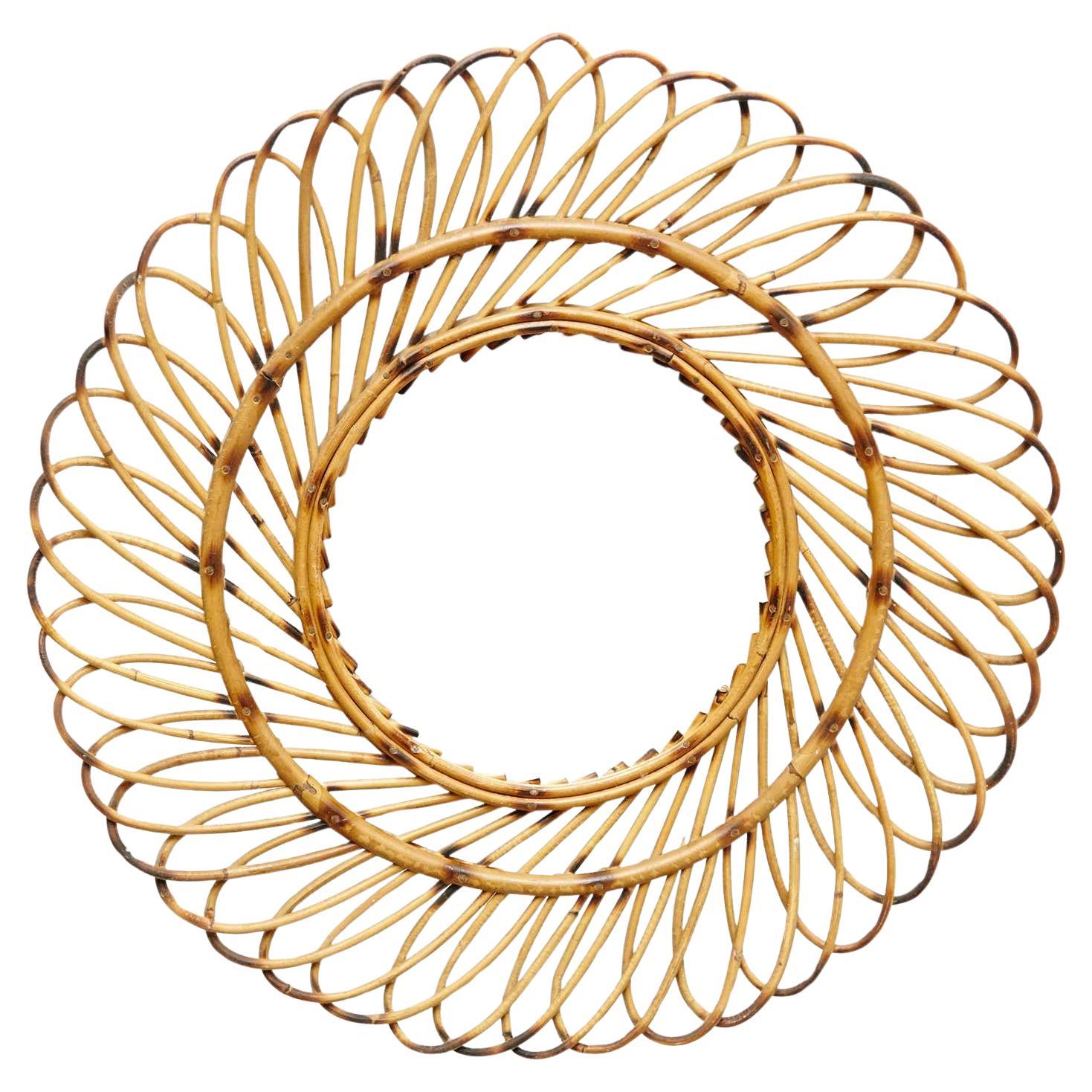 Mid-Century Modern Mirror Bambus Rattan Handcrafted, um 1960