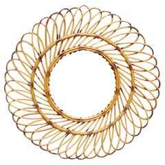 Mid-Century Modern Mirror Bamboo Rattan Handcrafted, circa 1960