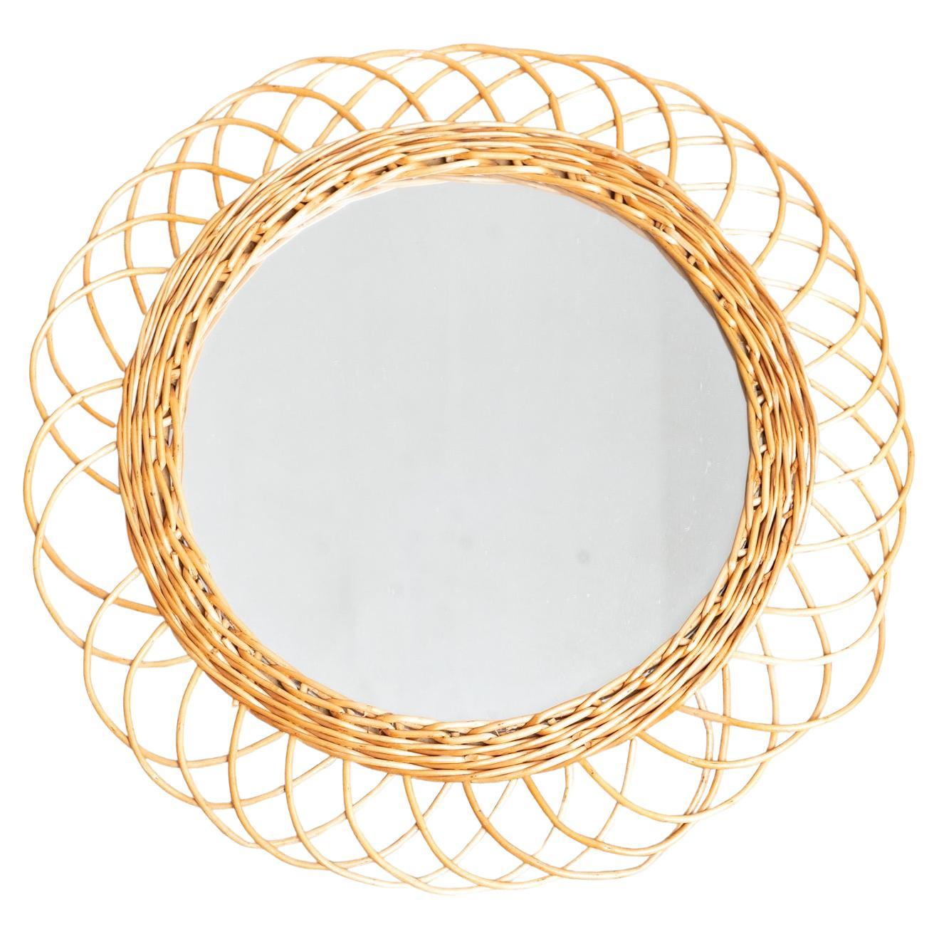 Miroir moderne du milieu du siècle en bambou et rotin Handcraft, circa 1960