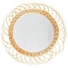 Mid-Century Modern Mirror Bamboo Rattan Handcrafted, circa 1960
