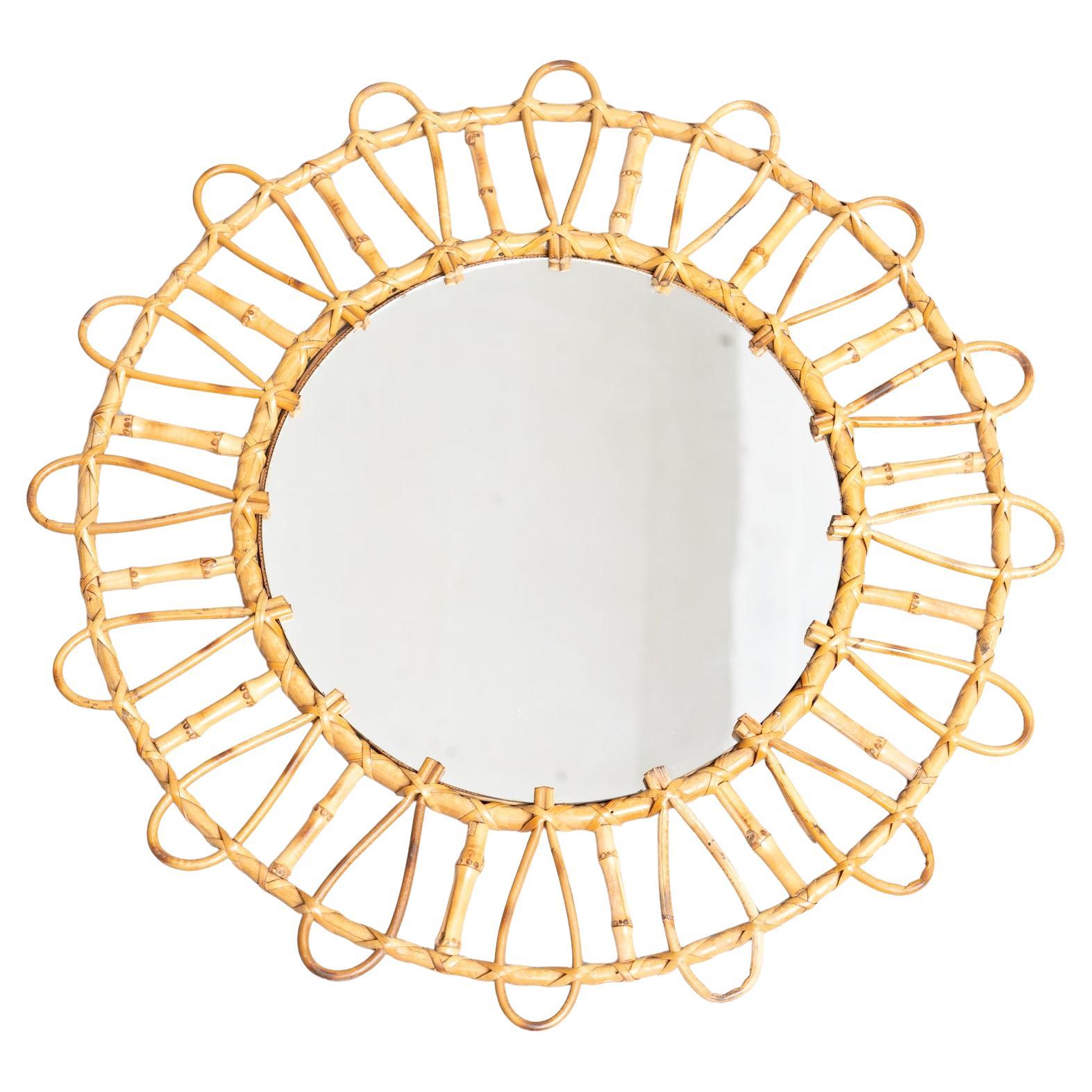 Miroir moderne du milieu du siècle en bambou et rotin Handcraft, circa 1960