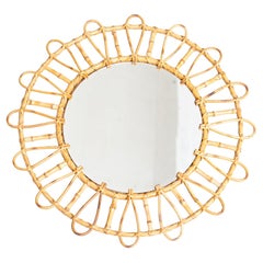 Mid-Century Modern Mirror Bambus Rattan Handcrafted, um 1960