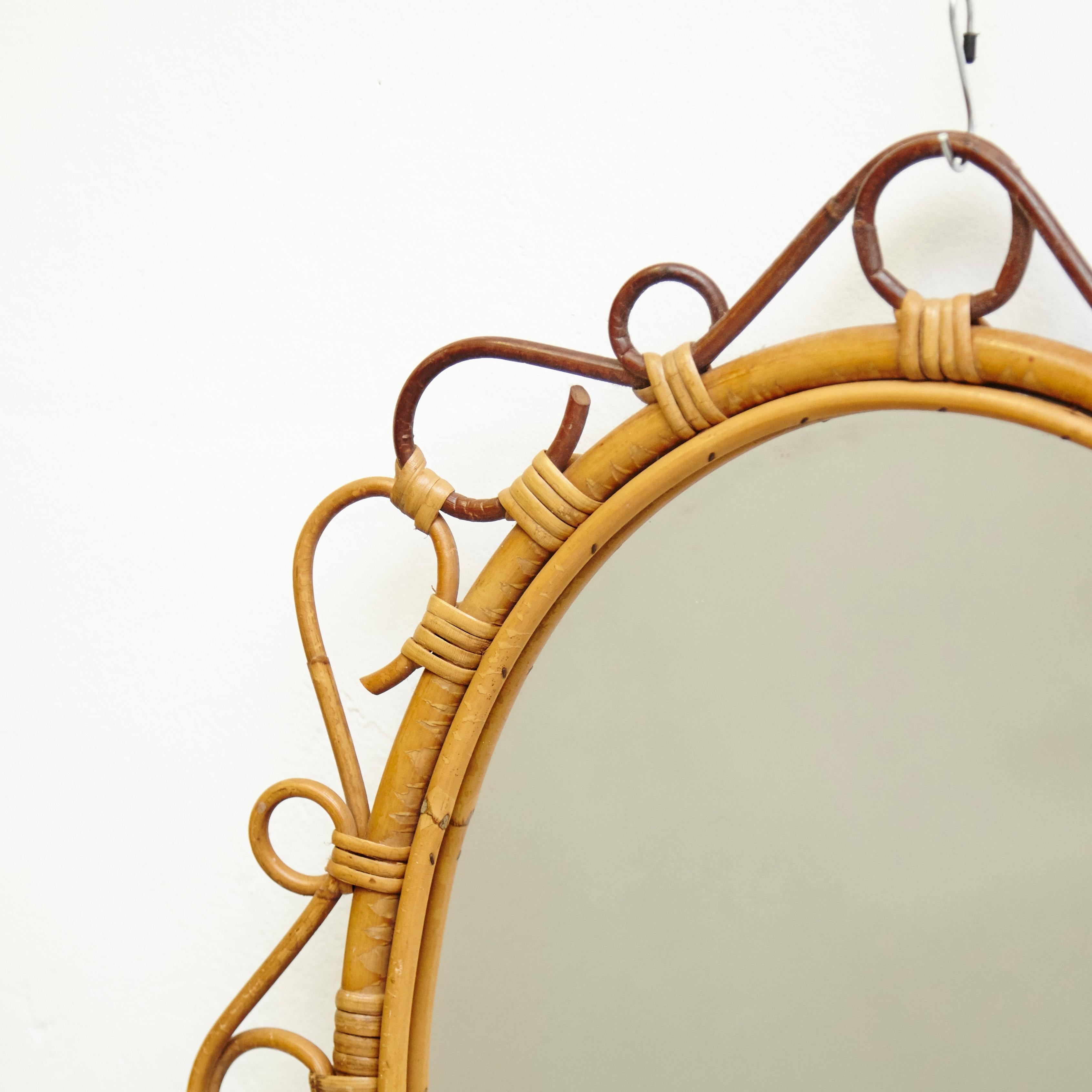 Mid-Century Modern Mirror Bamboo Rattan Handcrafted French Rivera, circa 1960 In Good Condition In Barcelona, Barcelona