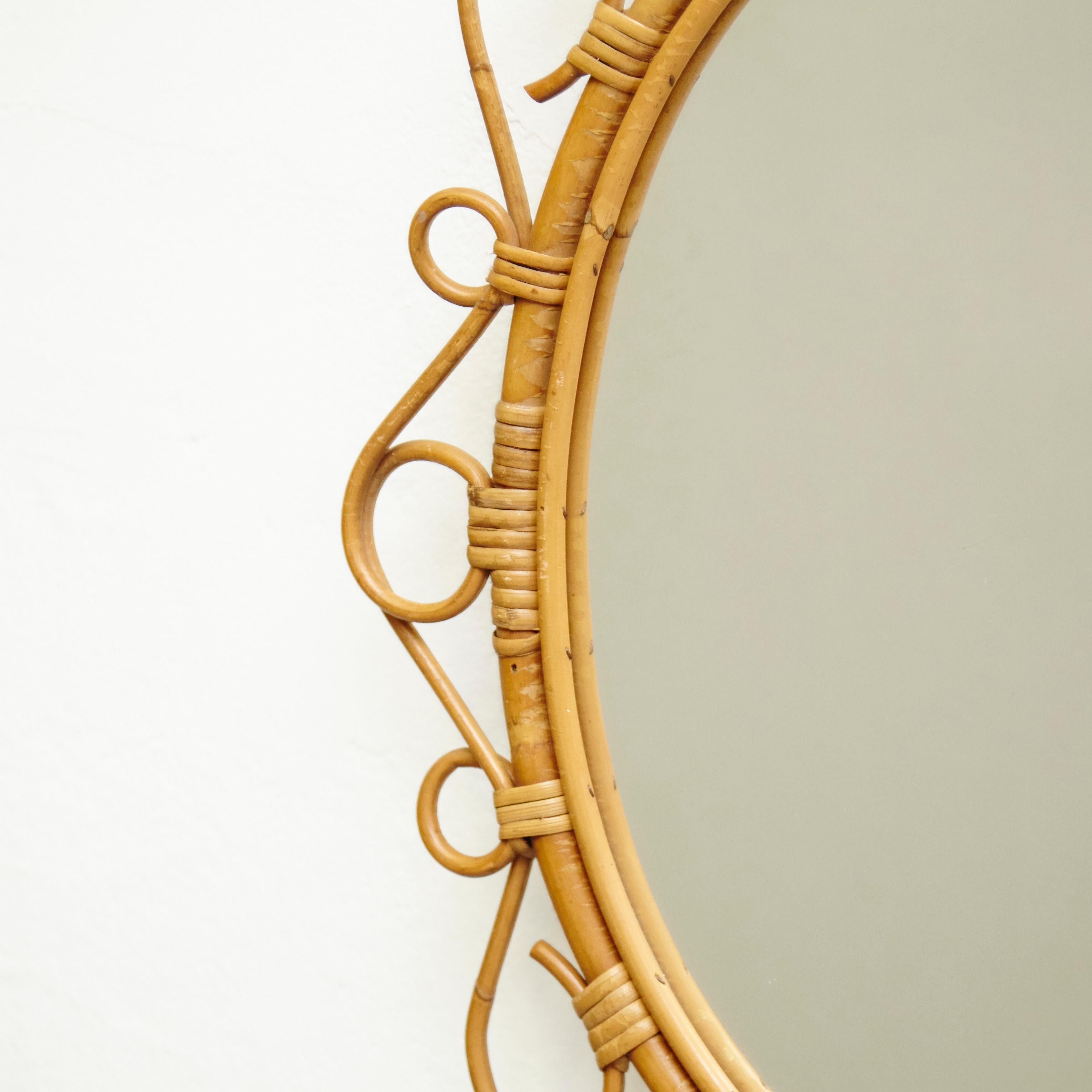 Mid-20th Century Mid-Century Modern Mirror Bamboo Rattan Handcrafted French Rivera, circa 1960