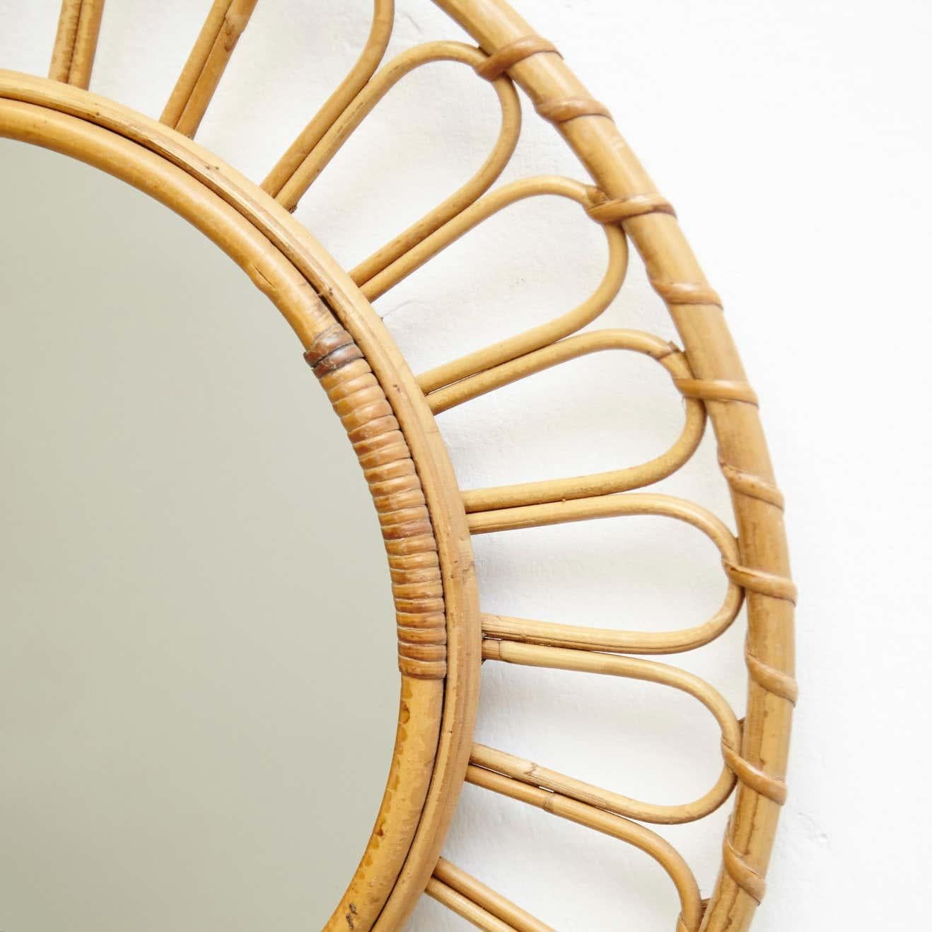 Mid-20th Century Mid-Century Modern Mirror Bamboo Rattan Handcrafted French Rivera, circa 1960