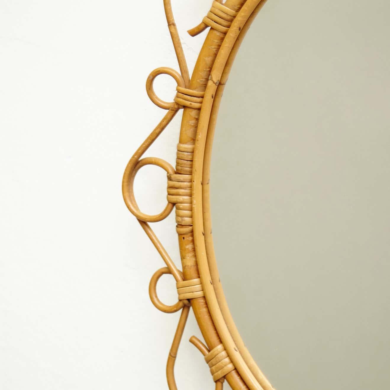 Mid-20th Century Mid-Century Modern Mirror Bamboo Rattan Handcrafted French Rivera, circa 1960 For Sale