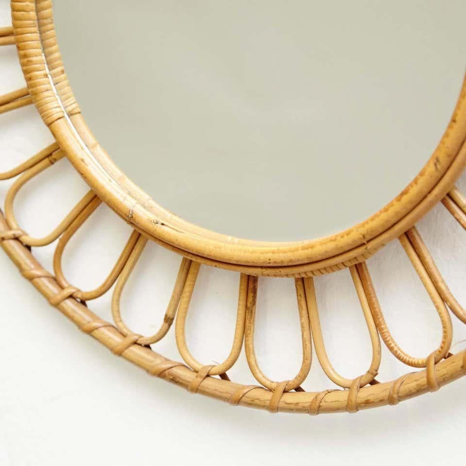 Mid-Century Modern Mirror Bamboo Rattan Handcrafted French Rivera, circa 1960 For Sale 1