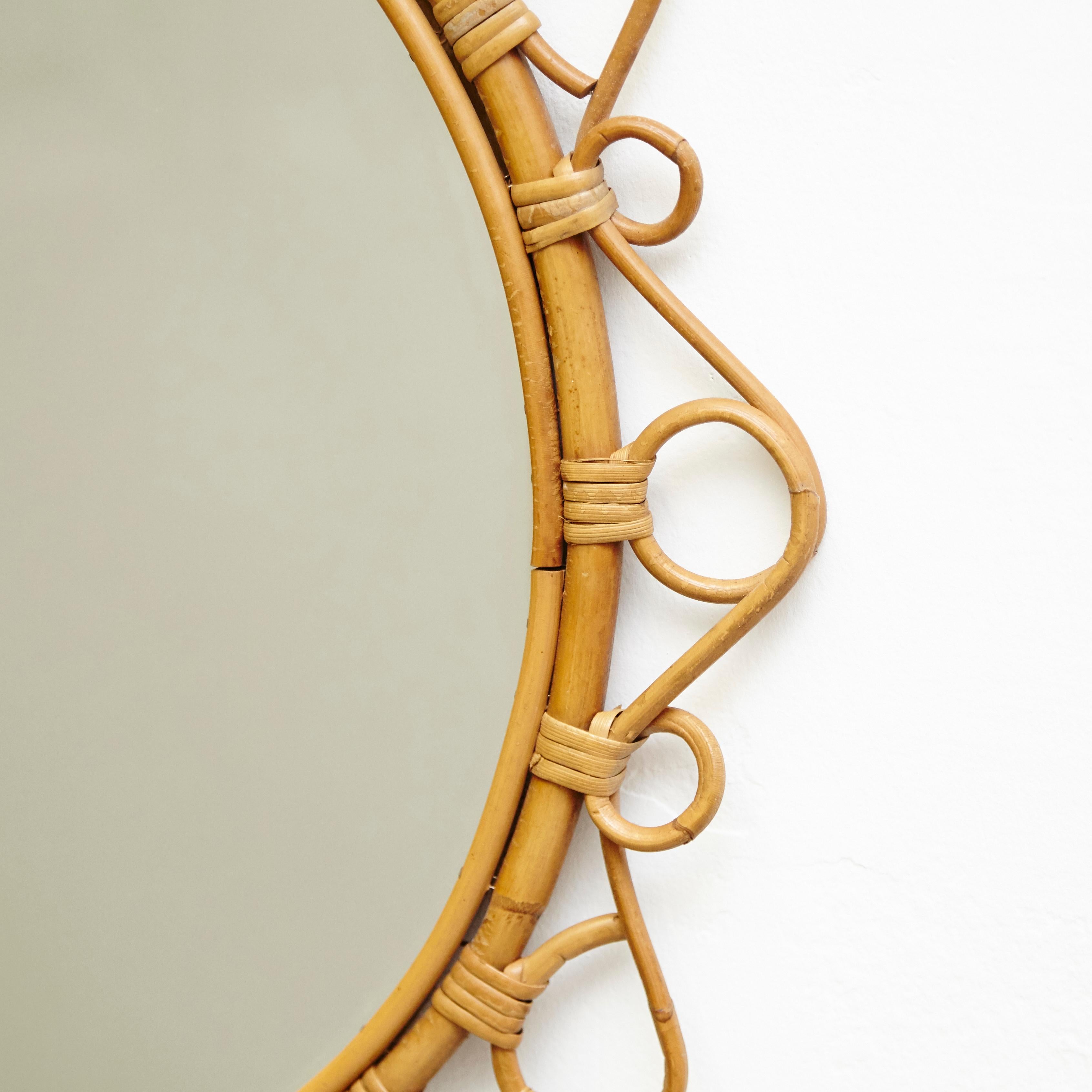 Mid-Century Modern Mirror Bamboo Rattan Handcrafted French Rivera, circa 1960 2