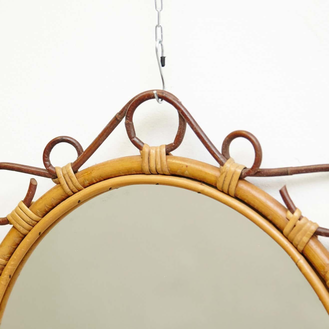 Mid-Century Modern Mirror Bamboo Rattan Handcrafted French Rivera, circa 1960 For Sale 3