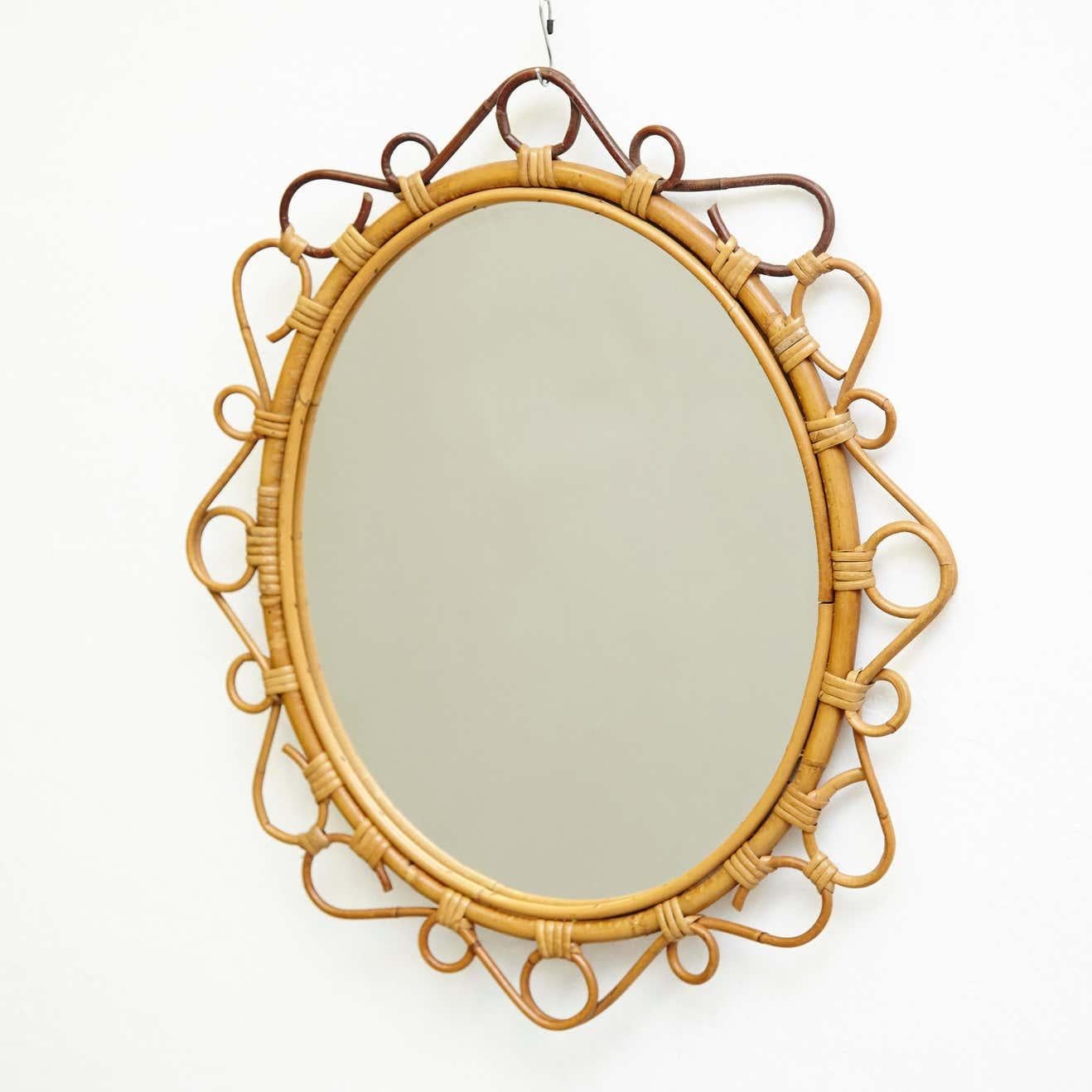 Mid-Century Modern Mirror Bamboo Rattan Handcrafted French Rivera, circa 1960 For Sale 4