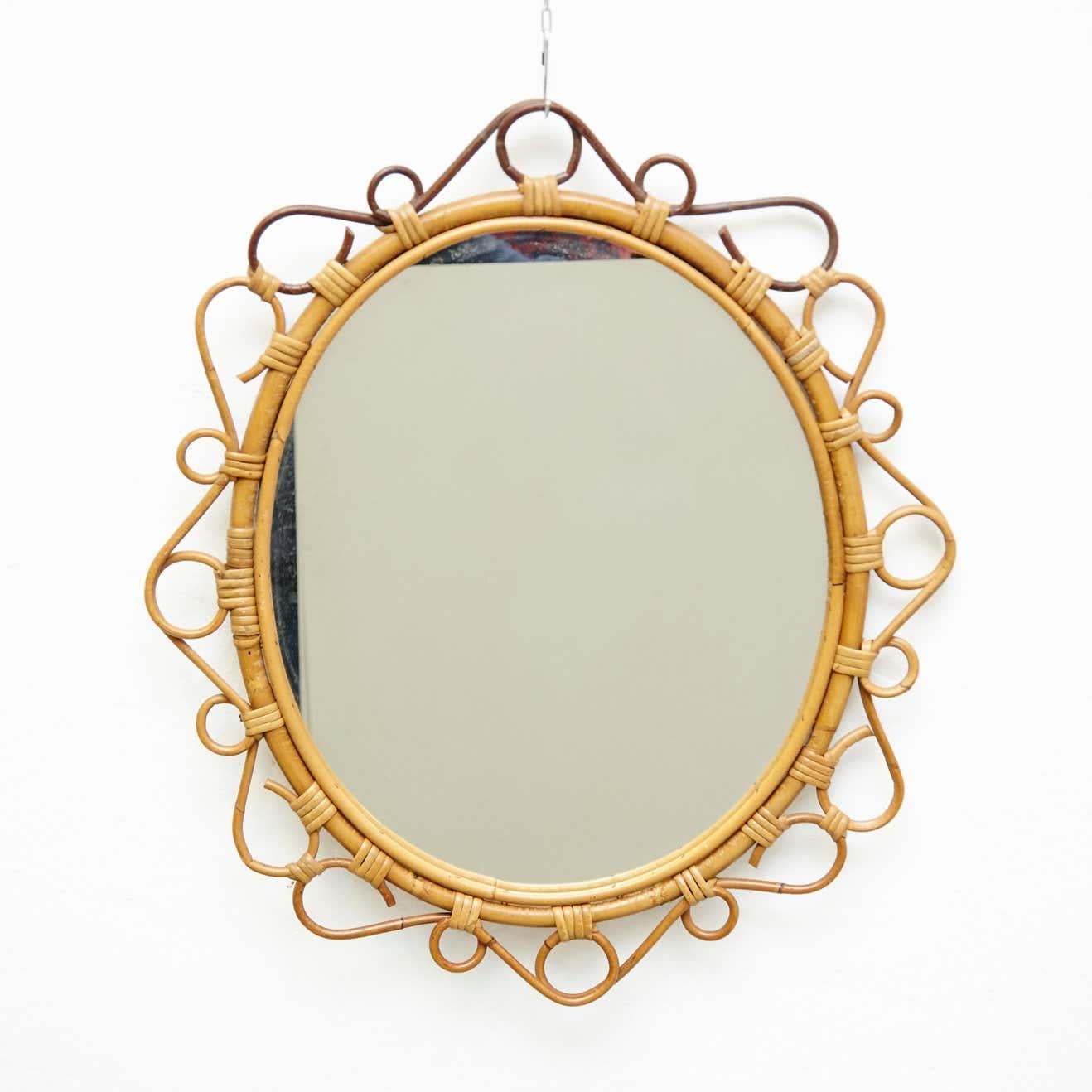Mid-Century Modern Mirror Bamboo Rattan Handcrafted French Rivera, circa 1960 For Sale 5