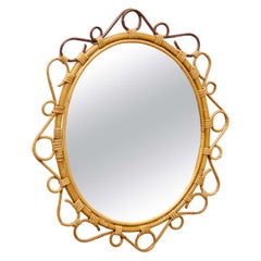 Mid-Century Modern Mirror Bamboo Rattan Handcrafted French Rivera, circa 1960