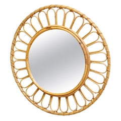 Mid-Century Modern Mirror Bamboo Rattan Handcrafted French Rivera, circa 1960