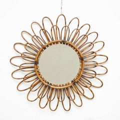 Mid-Century Modern Mirror Bamboo Rattan Handcrafted French Riviera, circa 1960