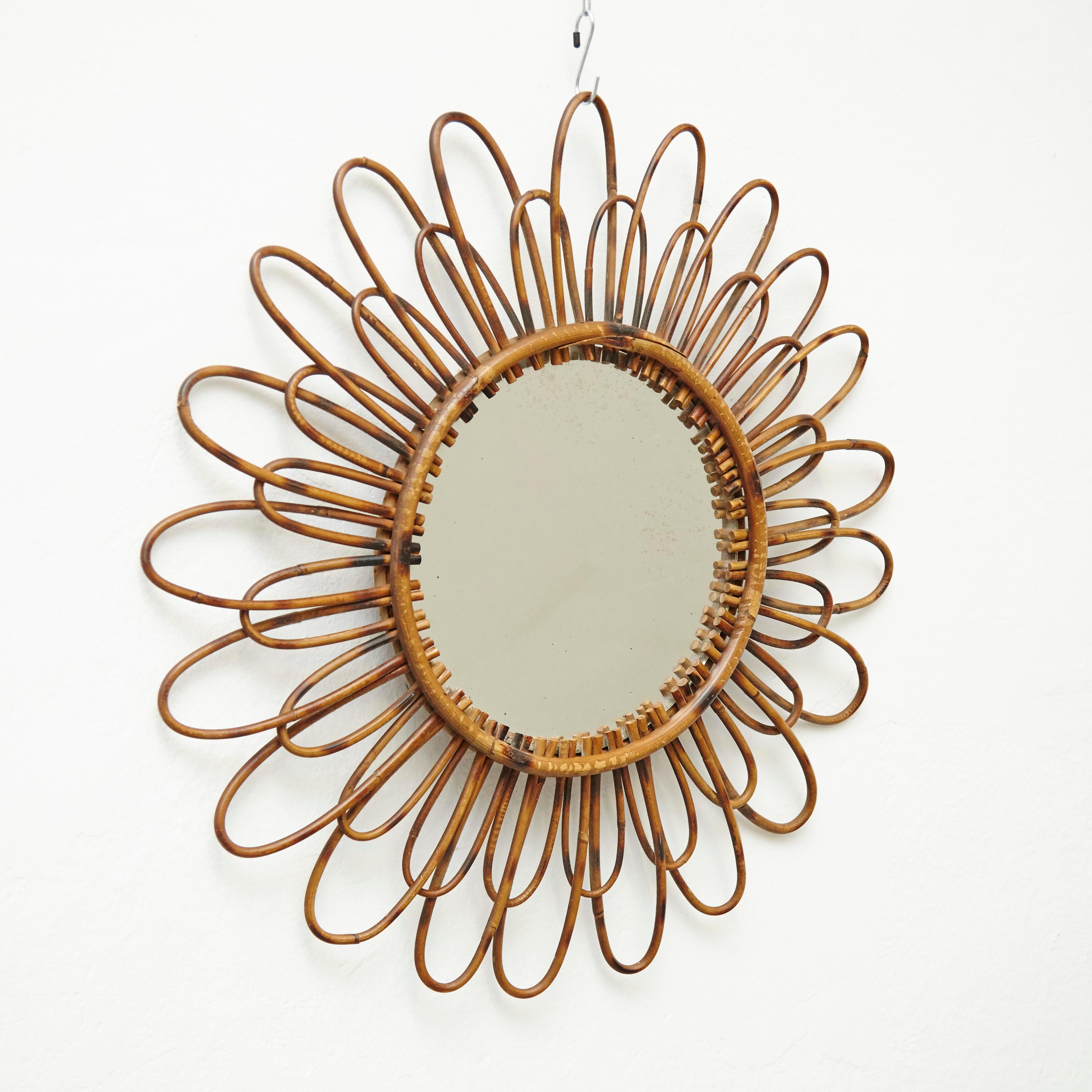Mid-Century Modern Mirror Bamboo Rattan Handcrafted French Riviera, circa 1960 In Good Condition In Barcelona, Barcelona