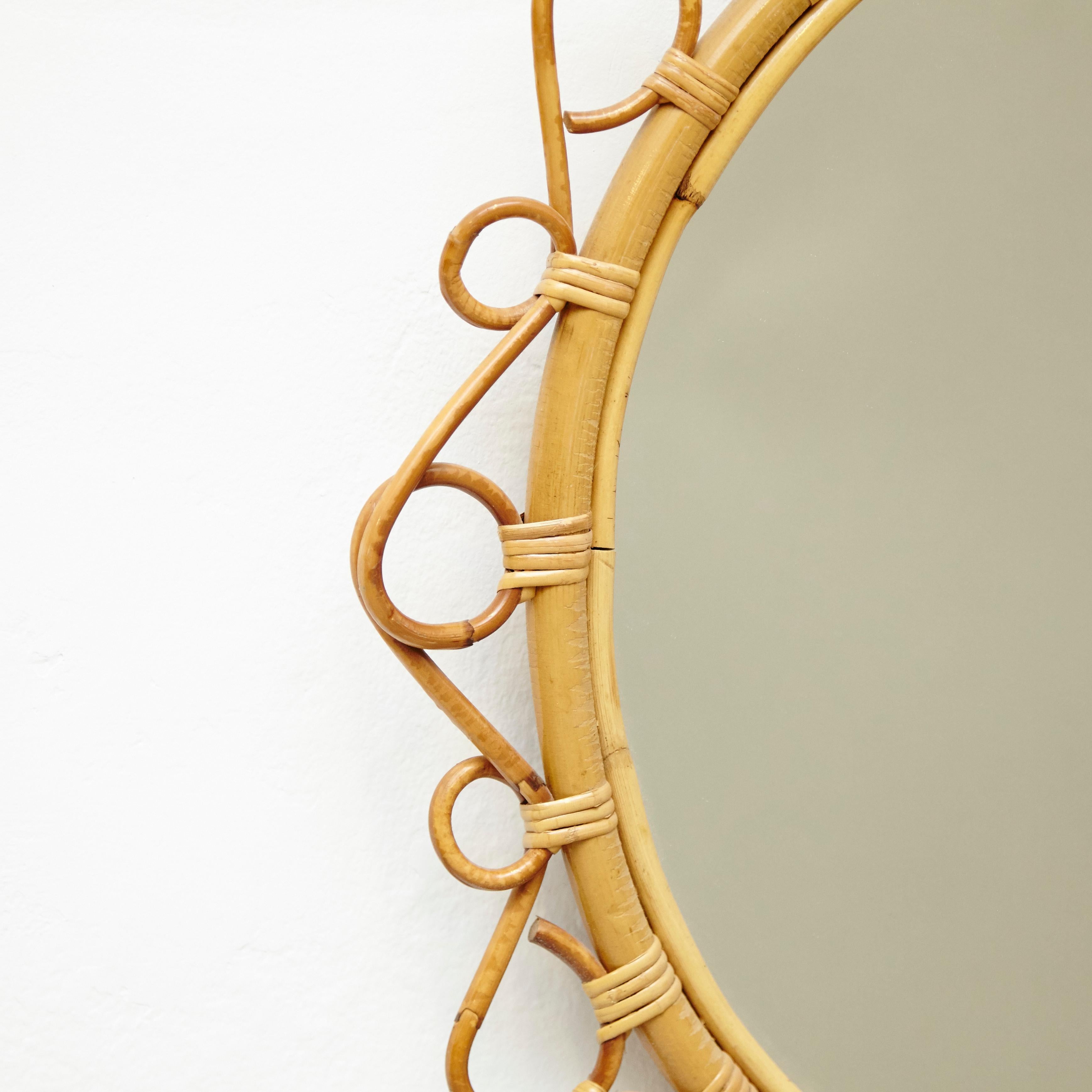 Moderner Spiegel aus Bambus und Rattan aus der Mitte des Jahrhunderts, handgefertigt, Französische Riviera, um 1960 (Moderne der Mitte des Jahrhunderts) im Angebot