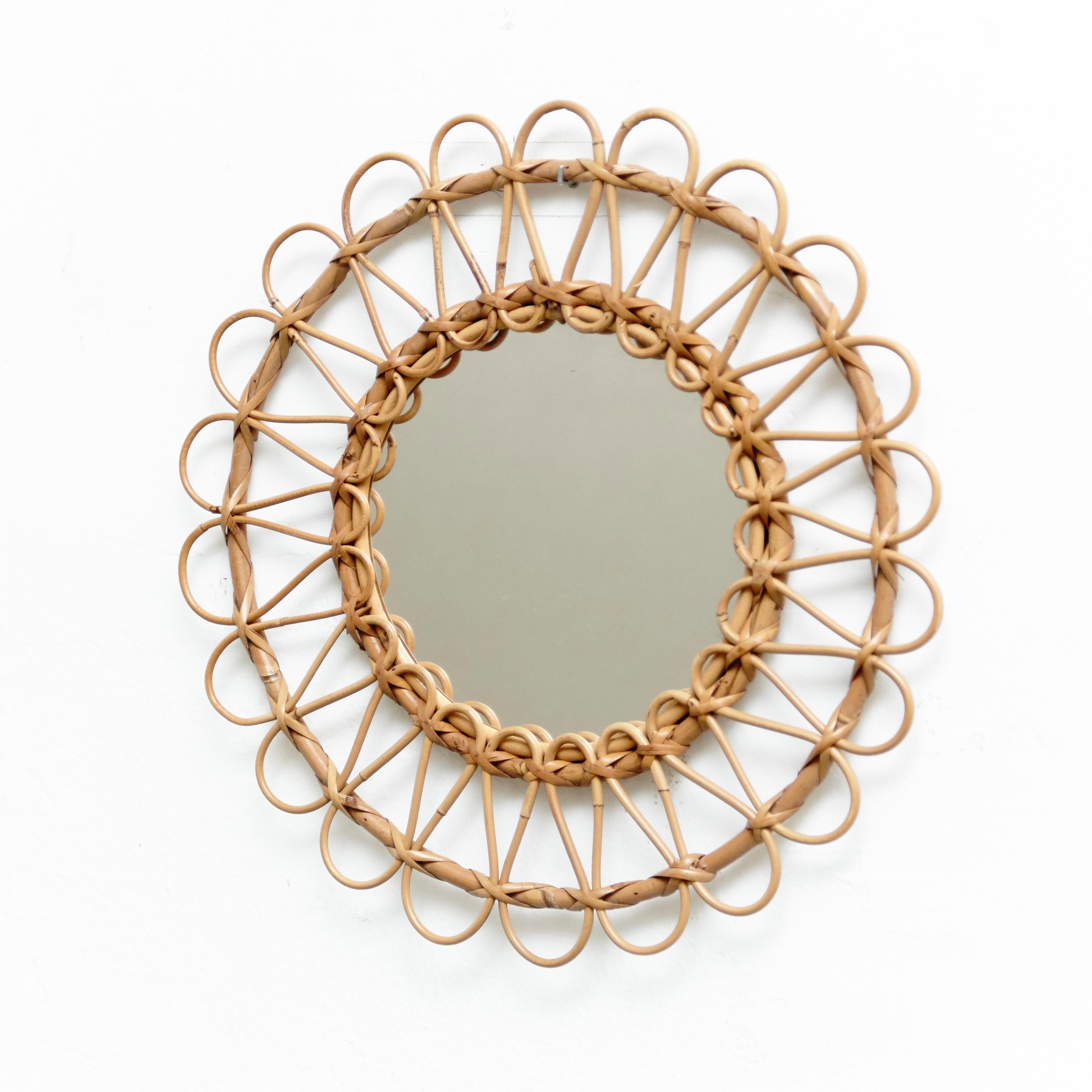 Spanish Mid-Century Modern Mirror Bamboo Rattan Handcrafted French Riviera, circa 1960 For Sale