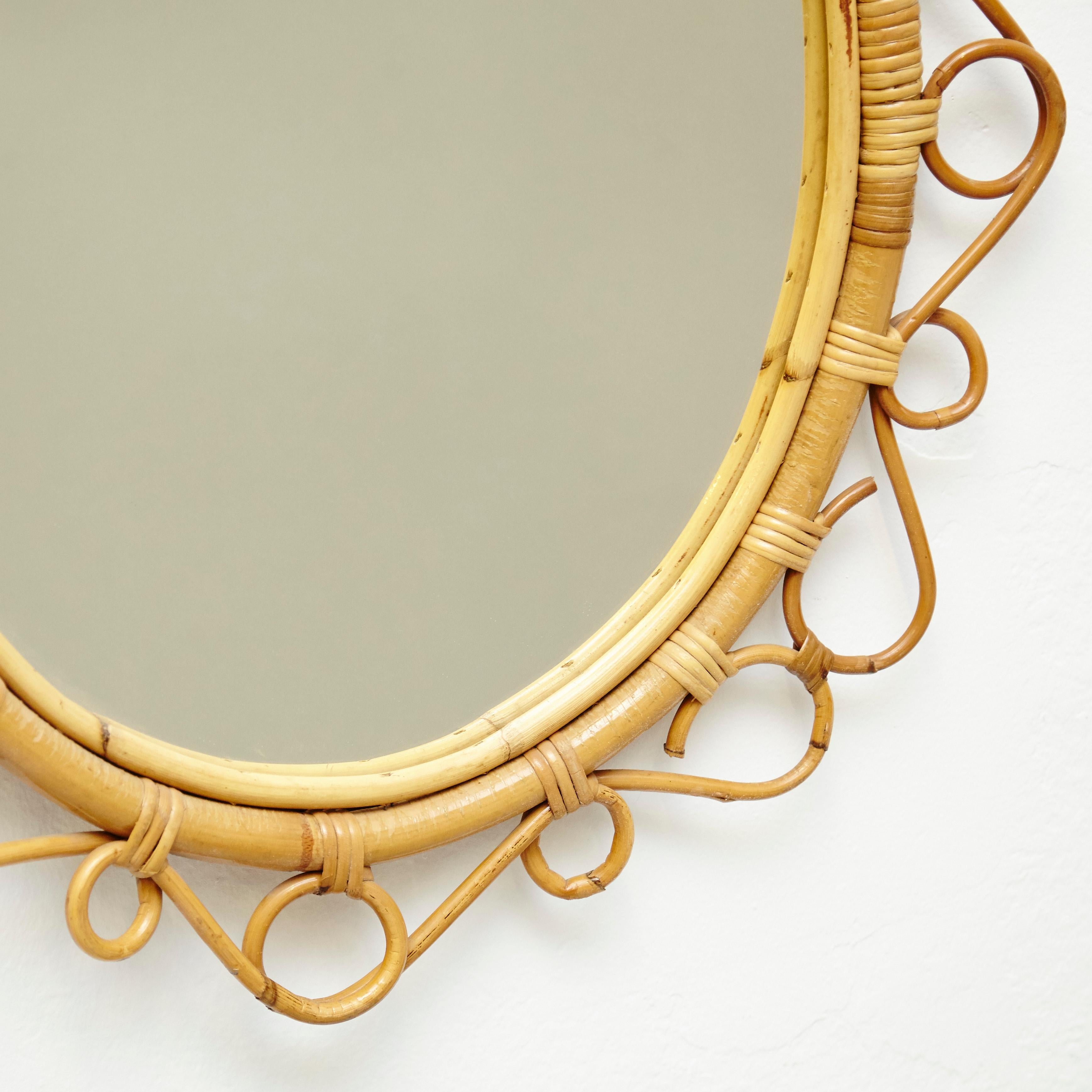 Mid-20th Century Mid-Century Modern Mirror Bamboo Rattan Handcrafted French Riviera, circa 1960 For Sale
