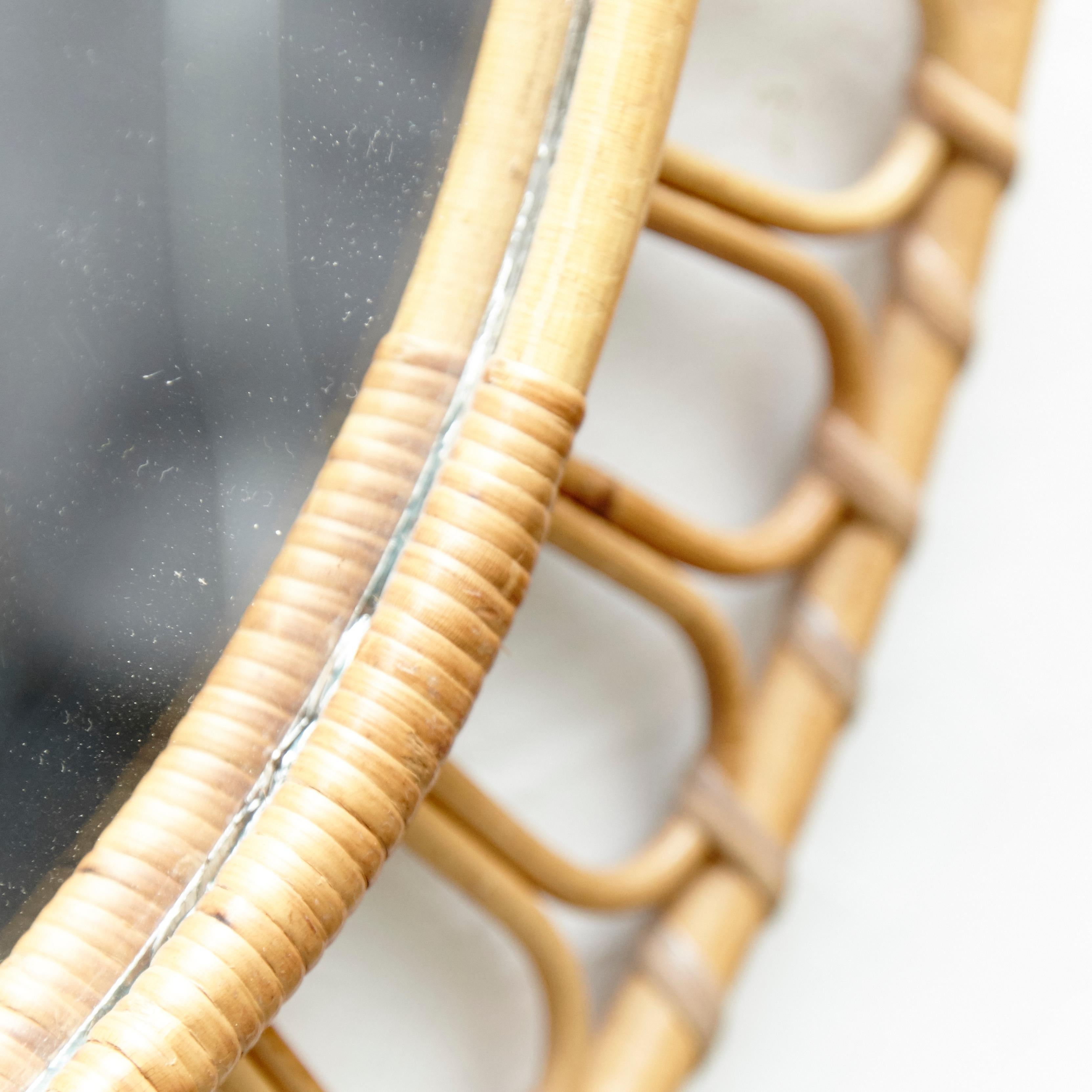 Mid-Century Modern Mirror Bamboo Rattan Handcrafted French Riviera, circa 1960 In Good Condition In Barcelona, Barcelona