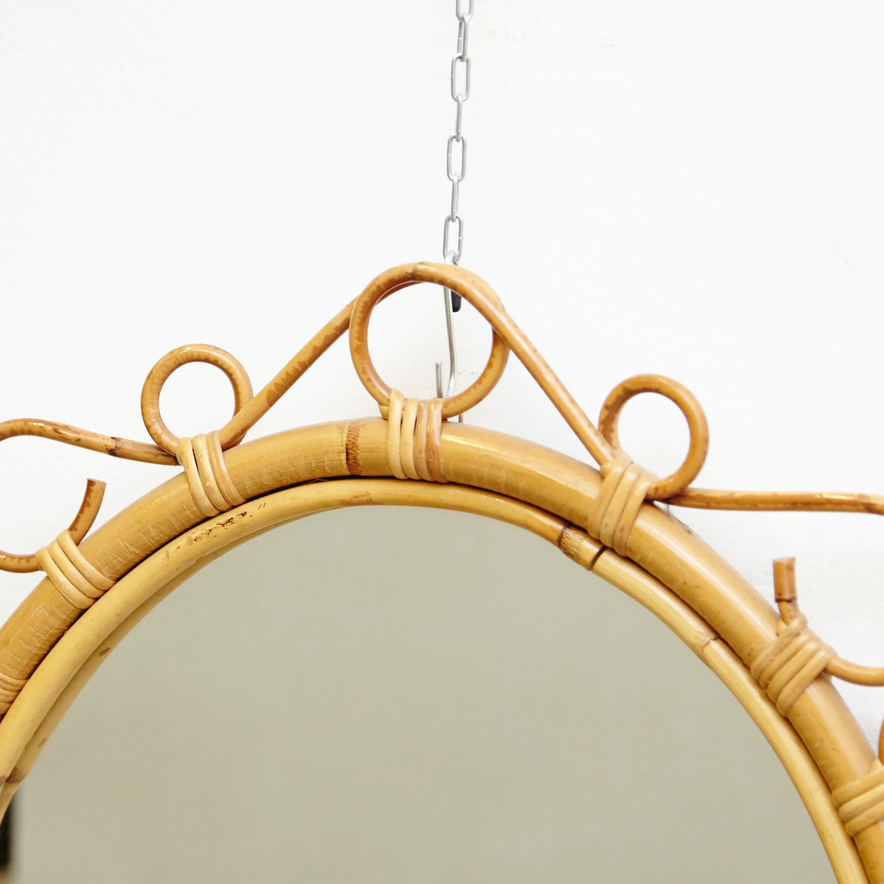 Mid-Century Modern Mirror Bamboo Rattan Handcrafted French Riviera, circa 1960 For Sale 2