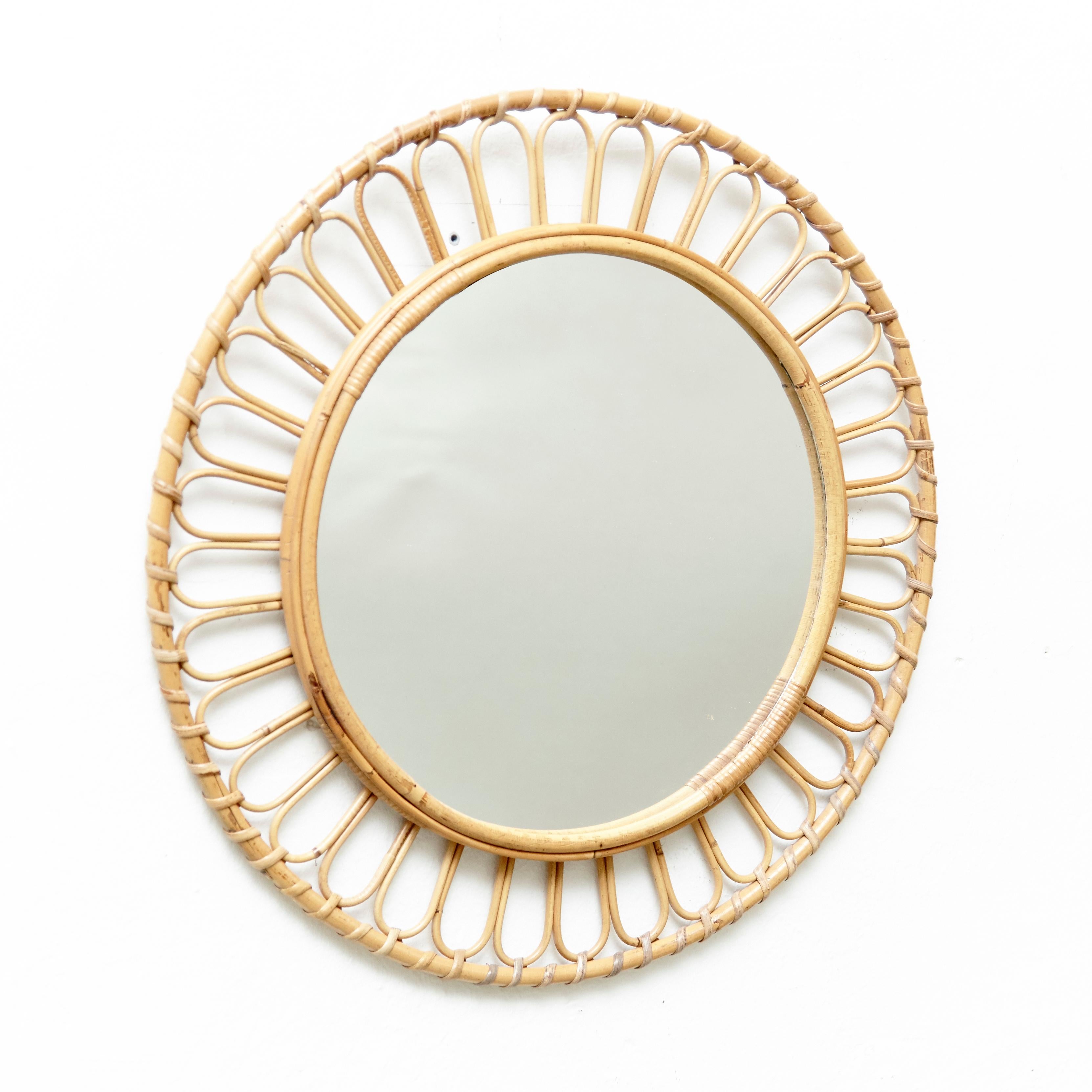 Mid-Century Modern Mirror Bamboo Rattan Handcrafted French Riviera, circa 1960 2