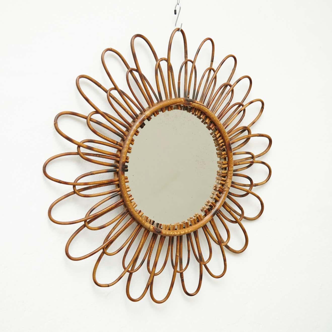 Mid-Century Modern Mirror Bamboo Rattan Handcrafted French Riviera, circa 1960 For Sale 3