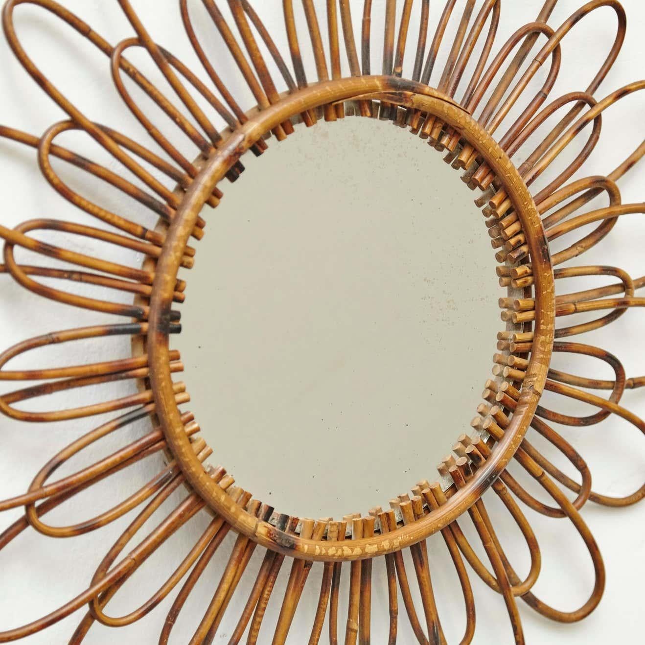 Mid-Century Modern Mirror Bamboo Rattan Handcrafted French Riviera, circa 1960 For Sale 4