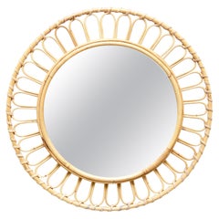 Mid-Century Modern Mirror Bamboo Rattan Handcrafted French Riviera, circa 1960