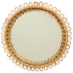 Mid-Century Modern Mirror Bamboo Rattan Handcrafted French Riviera, circa 1960