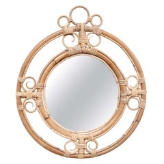 Mid-Century Modern Mirror Bamboo Rattan Handcrafted French Riviera, circa 1960