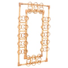 Vintage Mid-Century Modern Mirror Bamboo Rattan Handcrafted French Riviera, circa 1960
