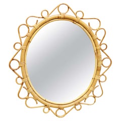 Mid-Century Modern Mirror Bamboo Rattan Handcrafted French Riviera, circa 1960