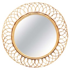 Mid-Century Modern Mirror Bamboo Rattan Handcrafted French Riviera, circa 1960