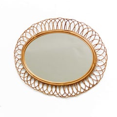Mid-Century Modern Mirror Bamboo Rattan Handcrafted French Riviera, circa 960