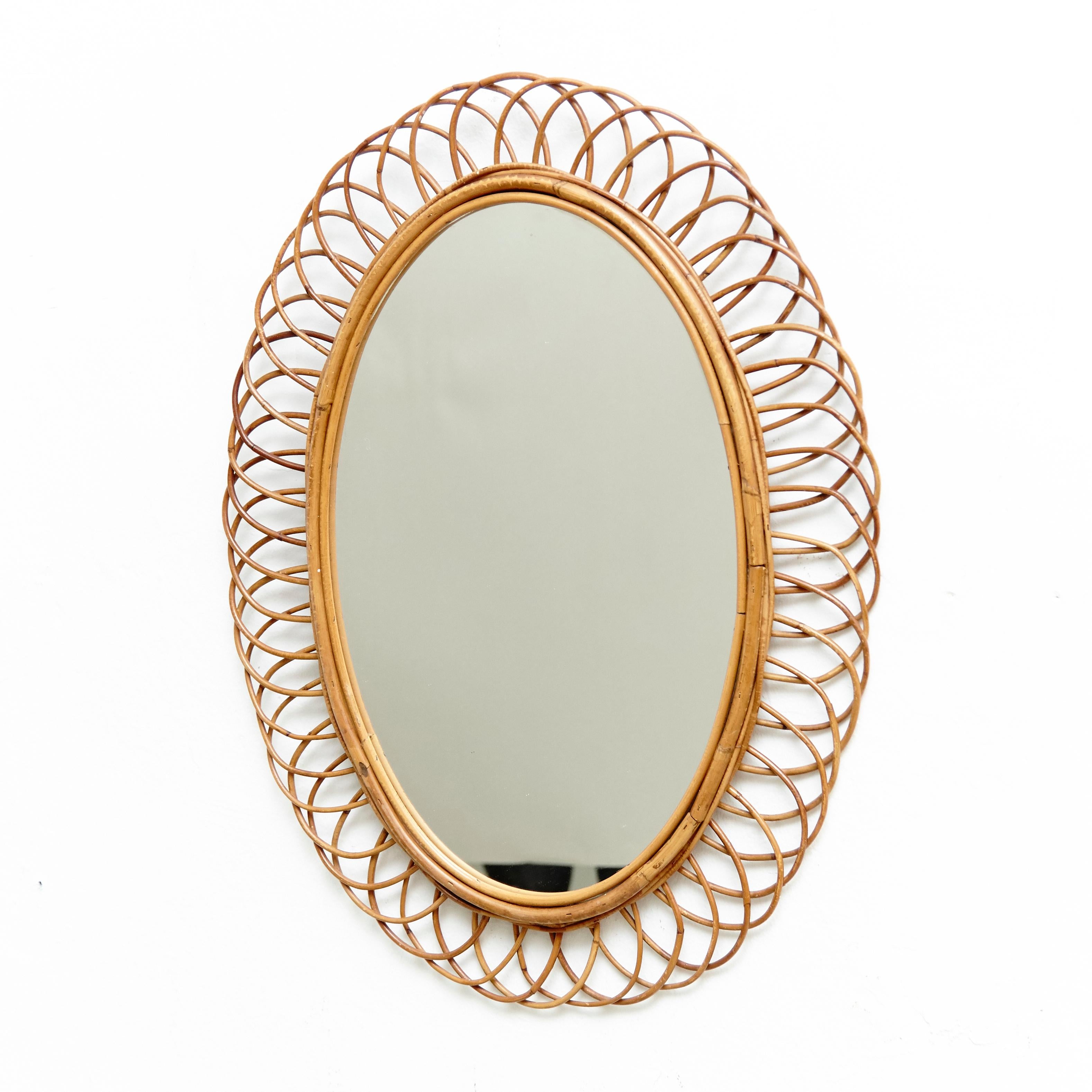 Mid-Century Modern Mirror Bamboo Rattan Handcrafted French Riviera, circa 960 In Good Condition For Sale In Barcelona, Barcelona