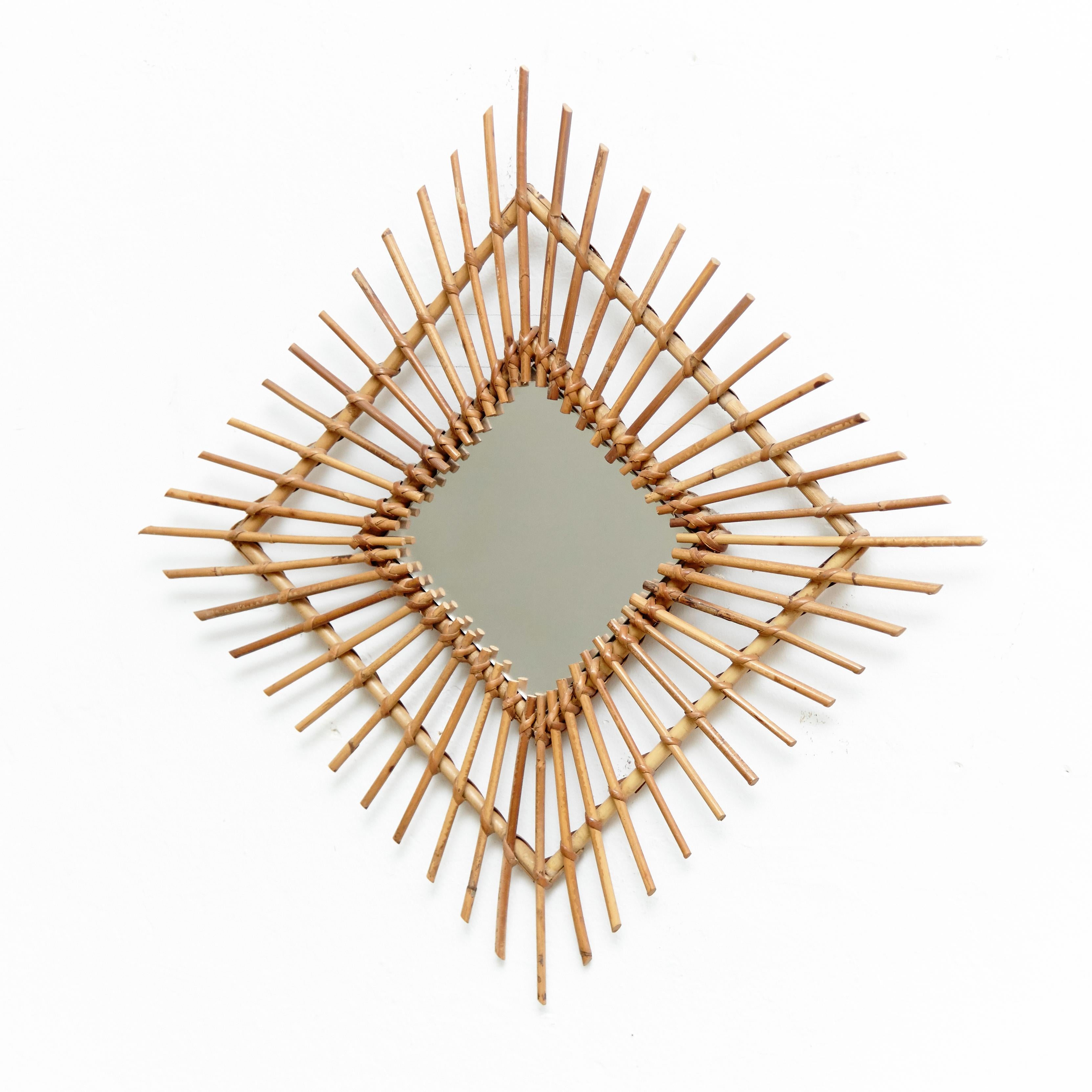 Mid-Century Modern French Handcrafted Bamboo & Rattan Mirror - Circa 1960 In Good Condition In Barcelona, Barcelona