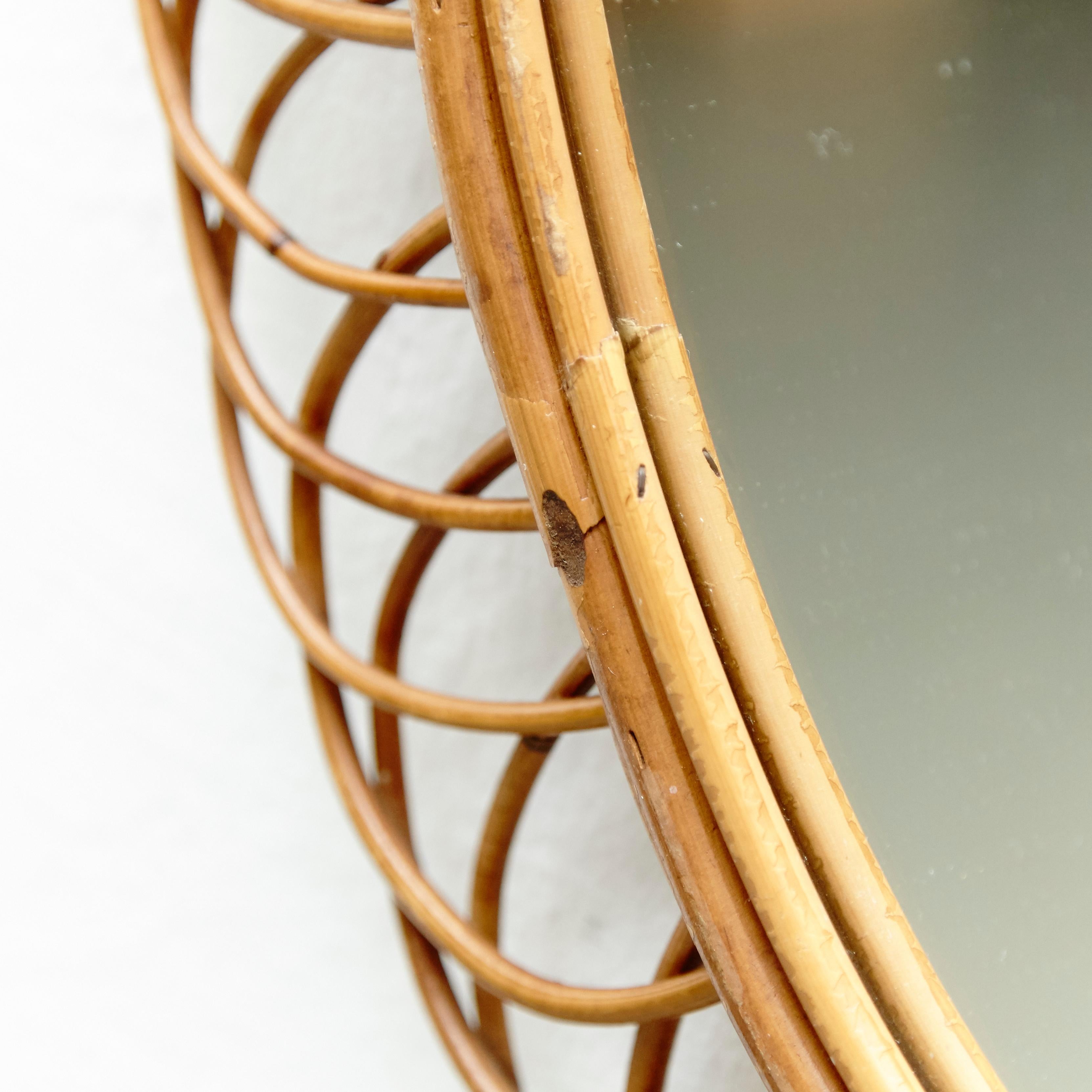Mid-Century Modern Mirror Bamboo Rattan Handcrafted French Riviera, circa 960 3