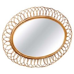 Mid-Century Modern Mirror Bamboo Rattan Handcrafted French Riviera, circa 960