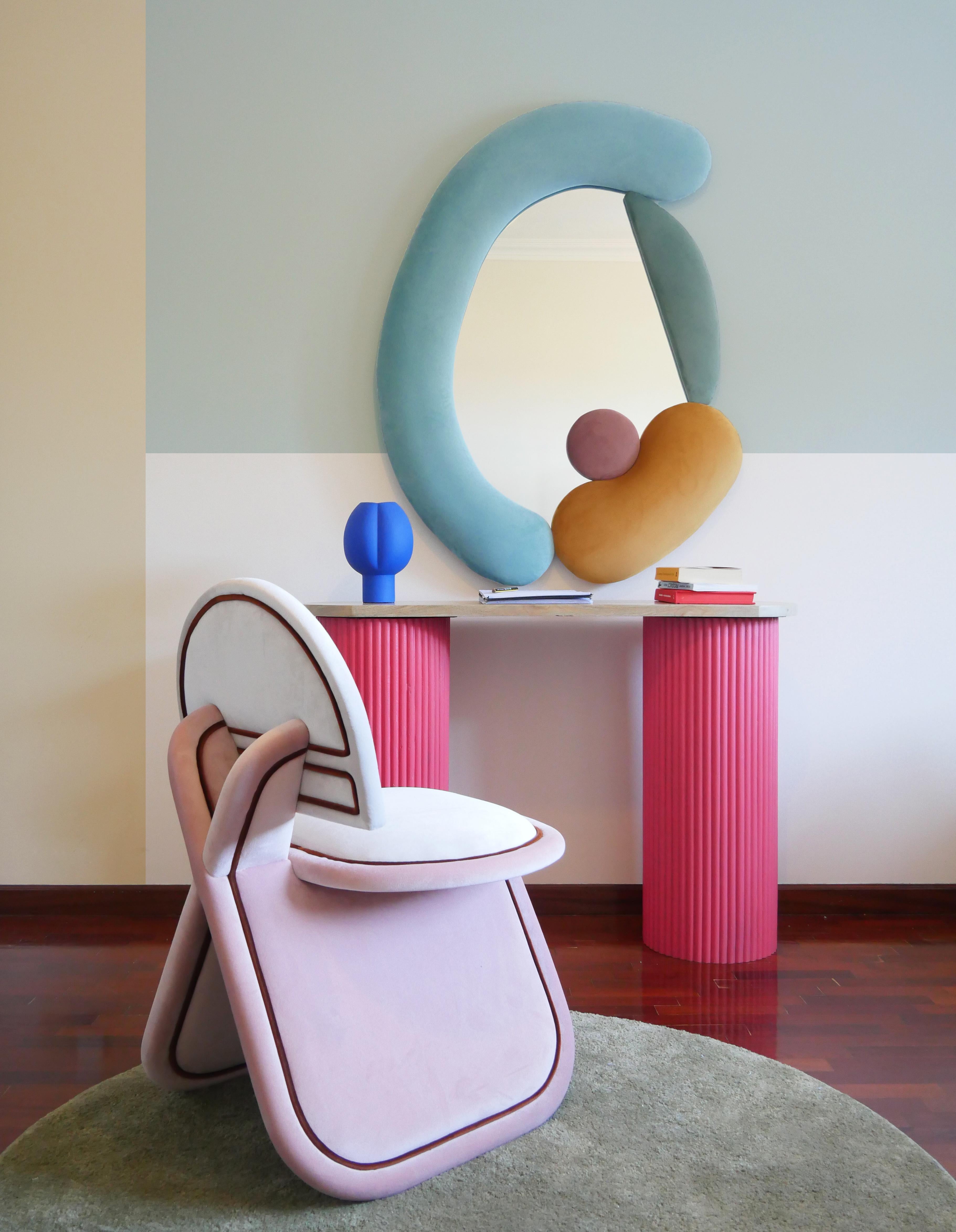 Hand-Crafted Nube Mid-Century Modern Wall Mirror Blue Pink, Art Deco by Sergio Prieto 45in(h) For Sale