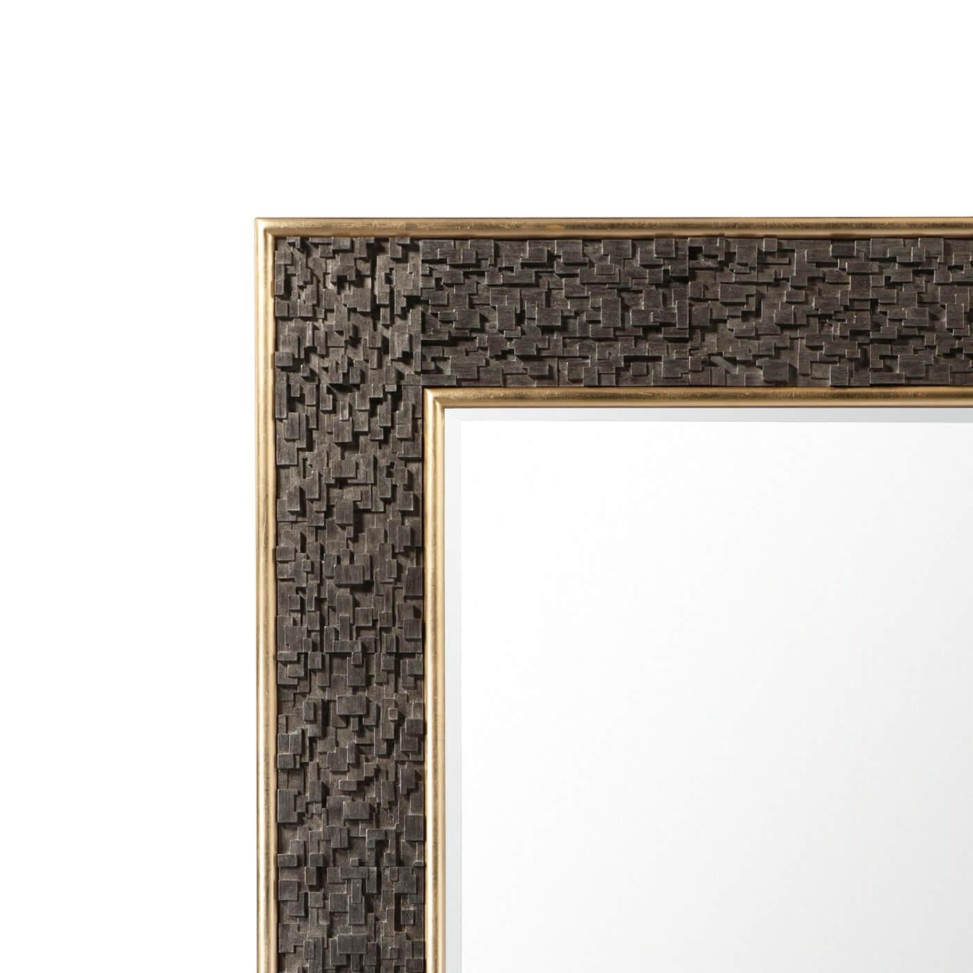 A Mid-Century Modern design composition wall mirror. With an unusual modern relief pattern and a gilded outer frame.

Dimensions: 50