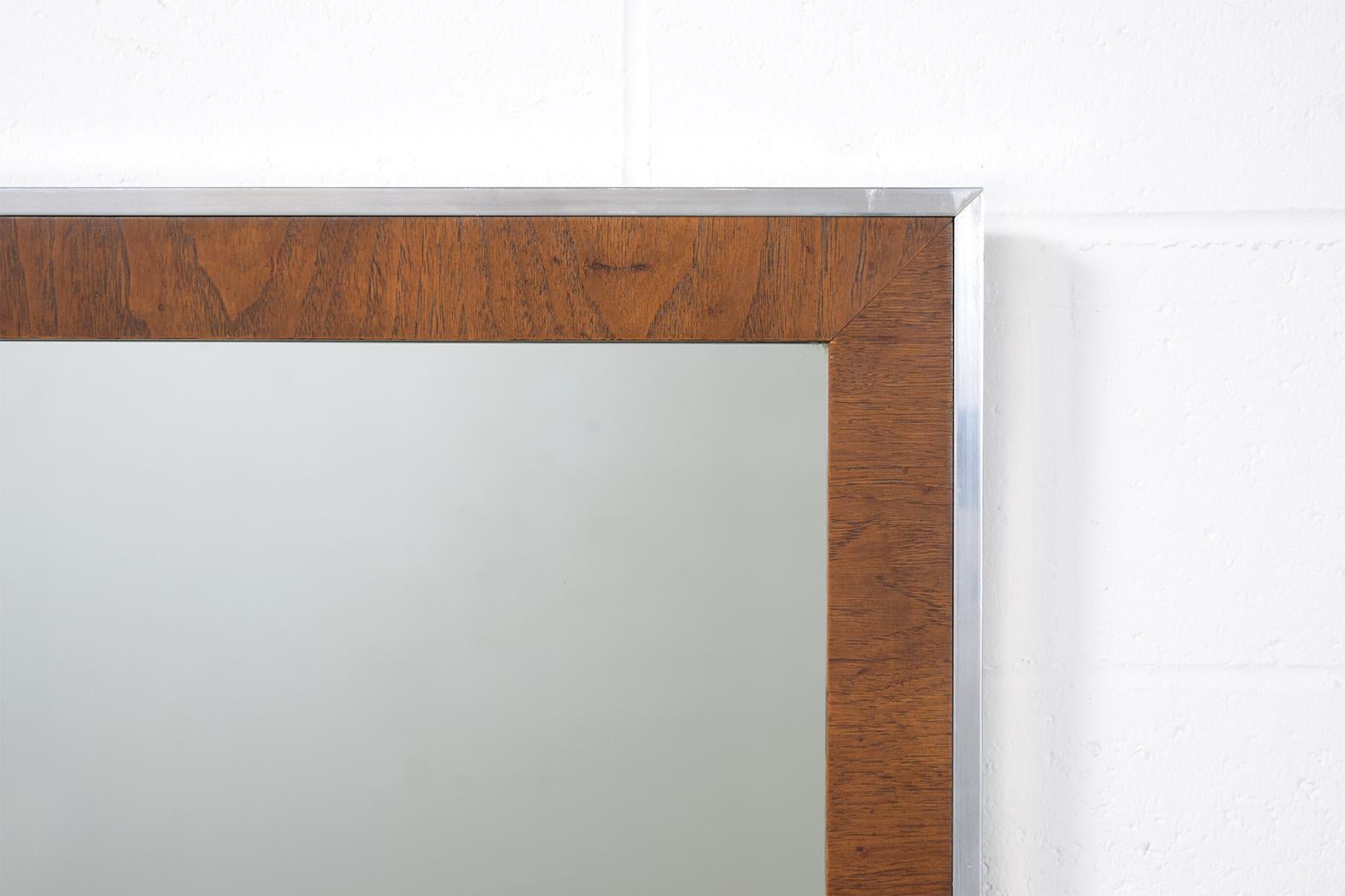 Hand-Crafted Vintage Mid-Century Modern Walnut and Aluminum Wall Mirror For Sale