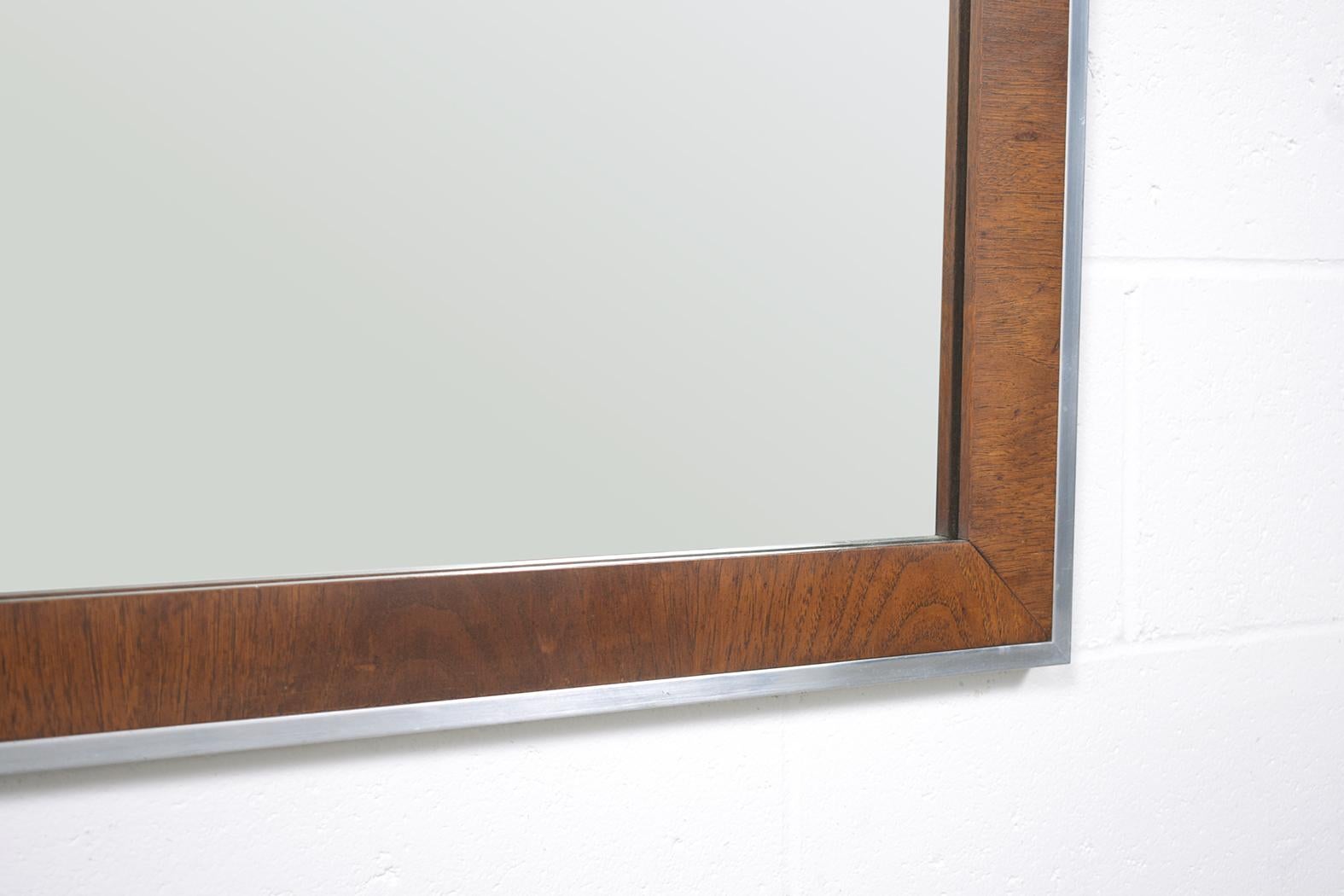 Vintage Mid-Century Modern Walnut and Aluminum Wall Mirror For Sale 1