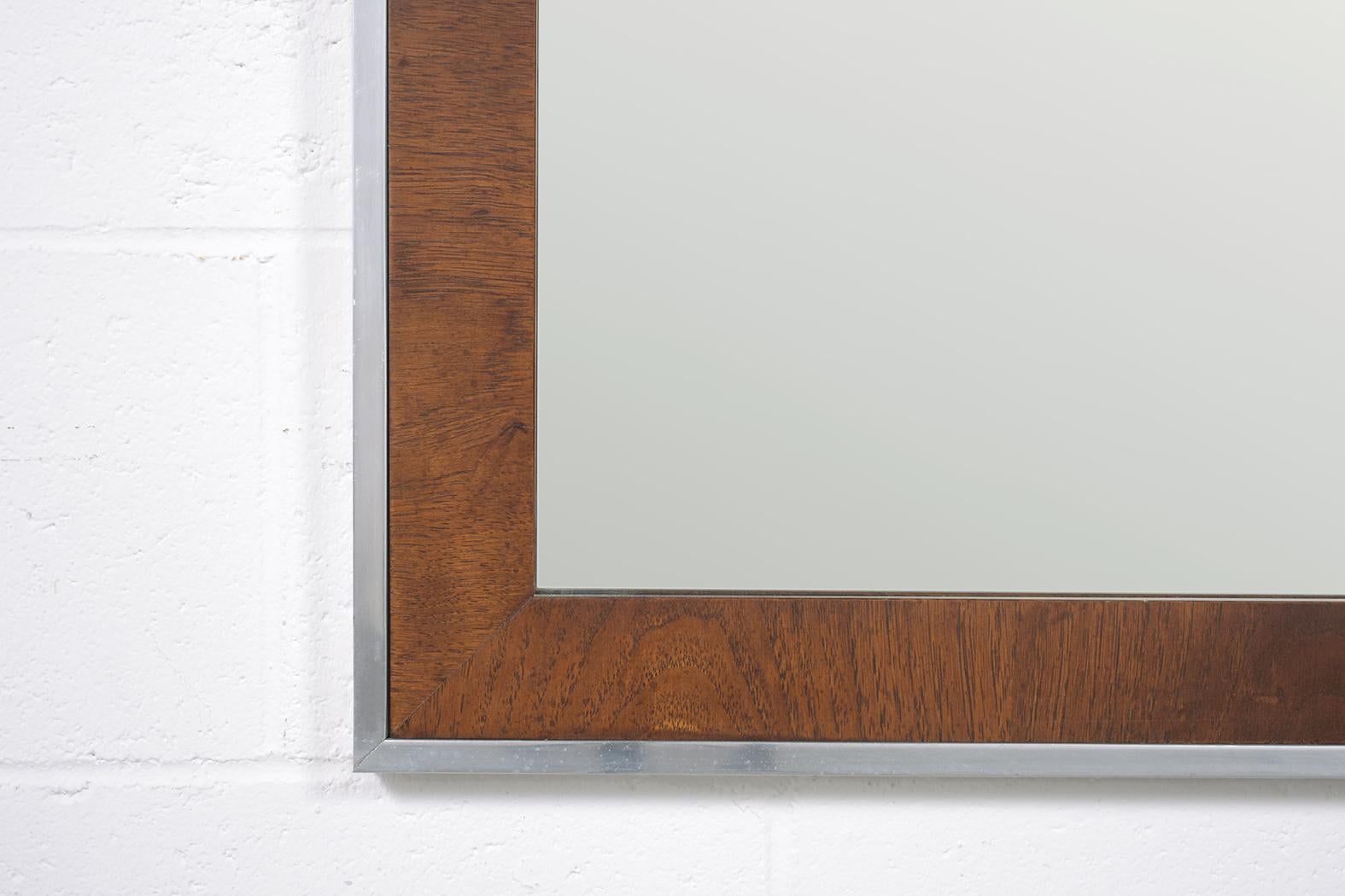 Vintage Mid-Century Modern Walnut and Aluminum Wall Mirror For Sale 2