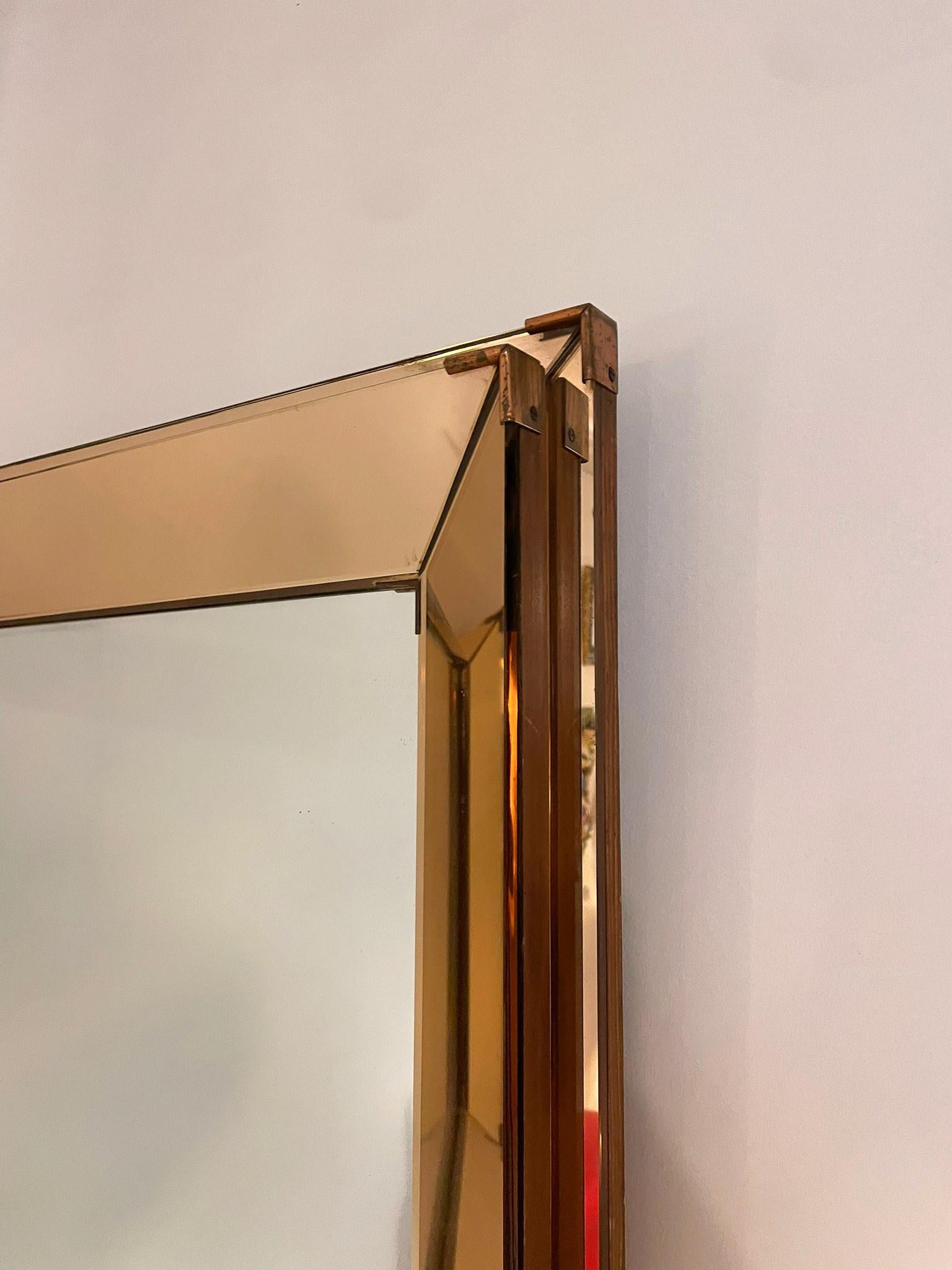 Copper Mid-Century Modern Mirror in the style of Jacques Adnet, 1940s For Sale