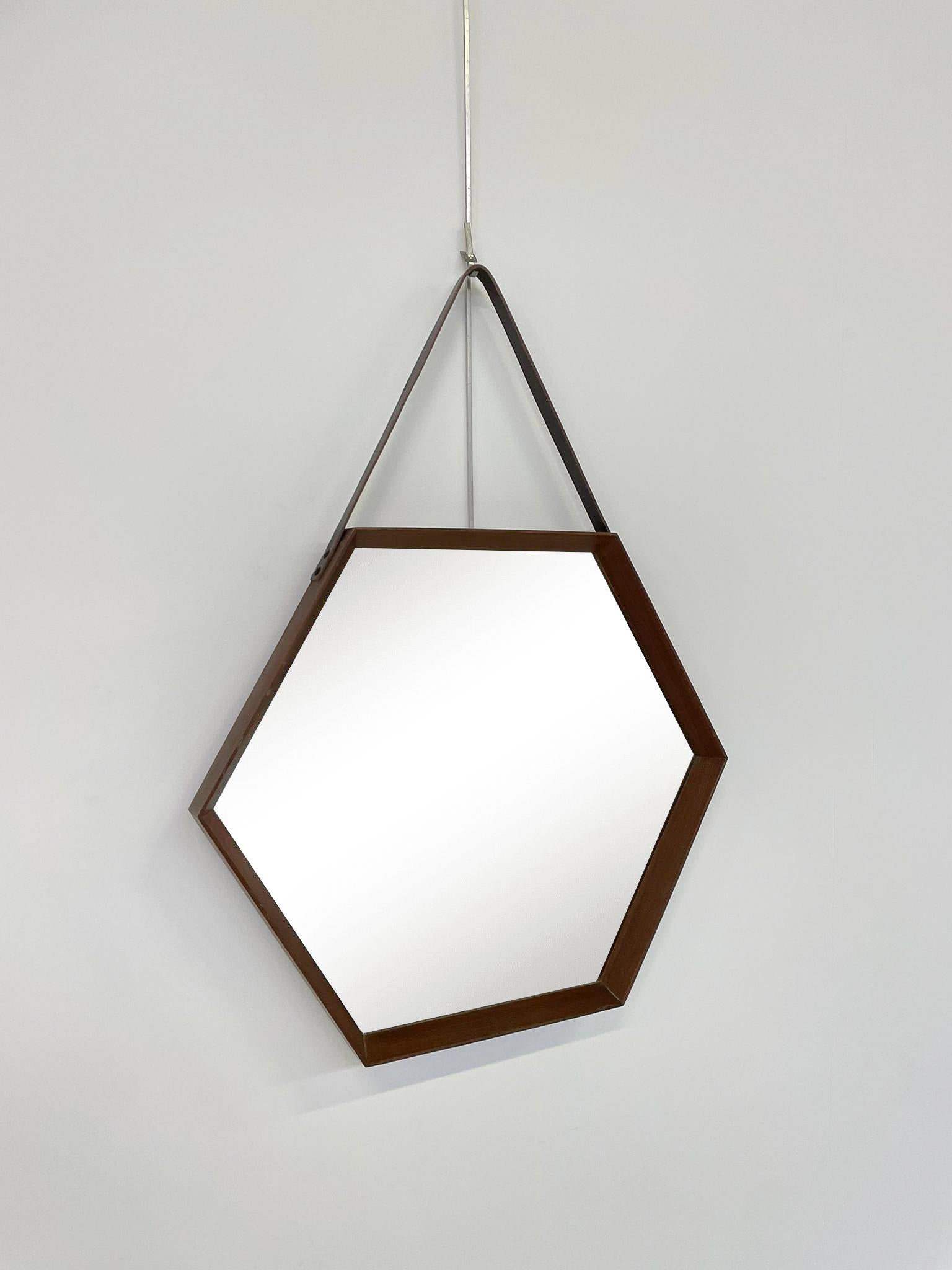 Mid-Century Modern Mirror, Leather, Italian, 1950s In Good Condition For Sale In Brussels, BE