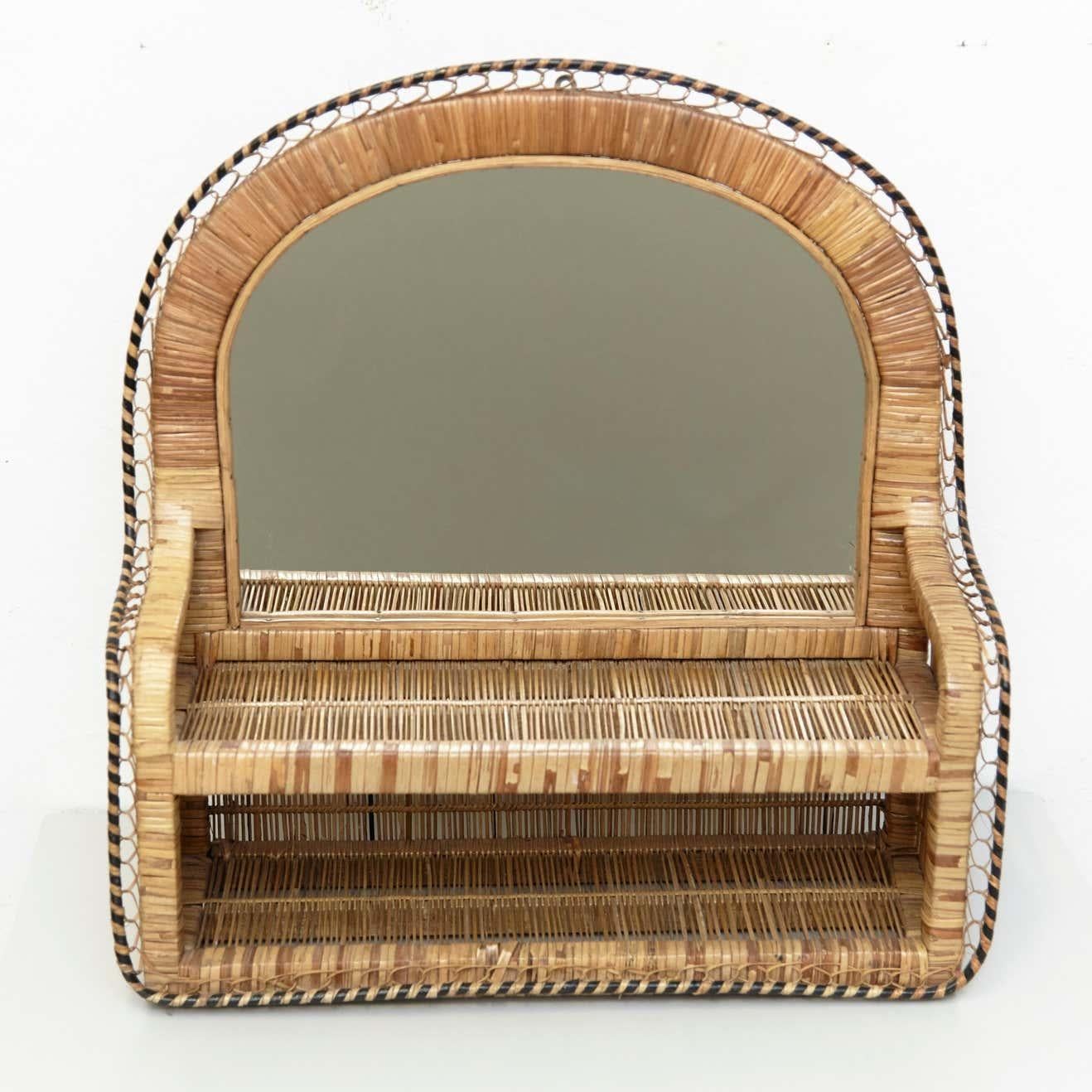 Mid-20th Century Mid-Century Modern Mirror Rattan Handcrafted French Riviera, circa 1960 For Sale