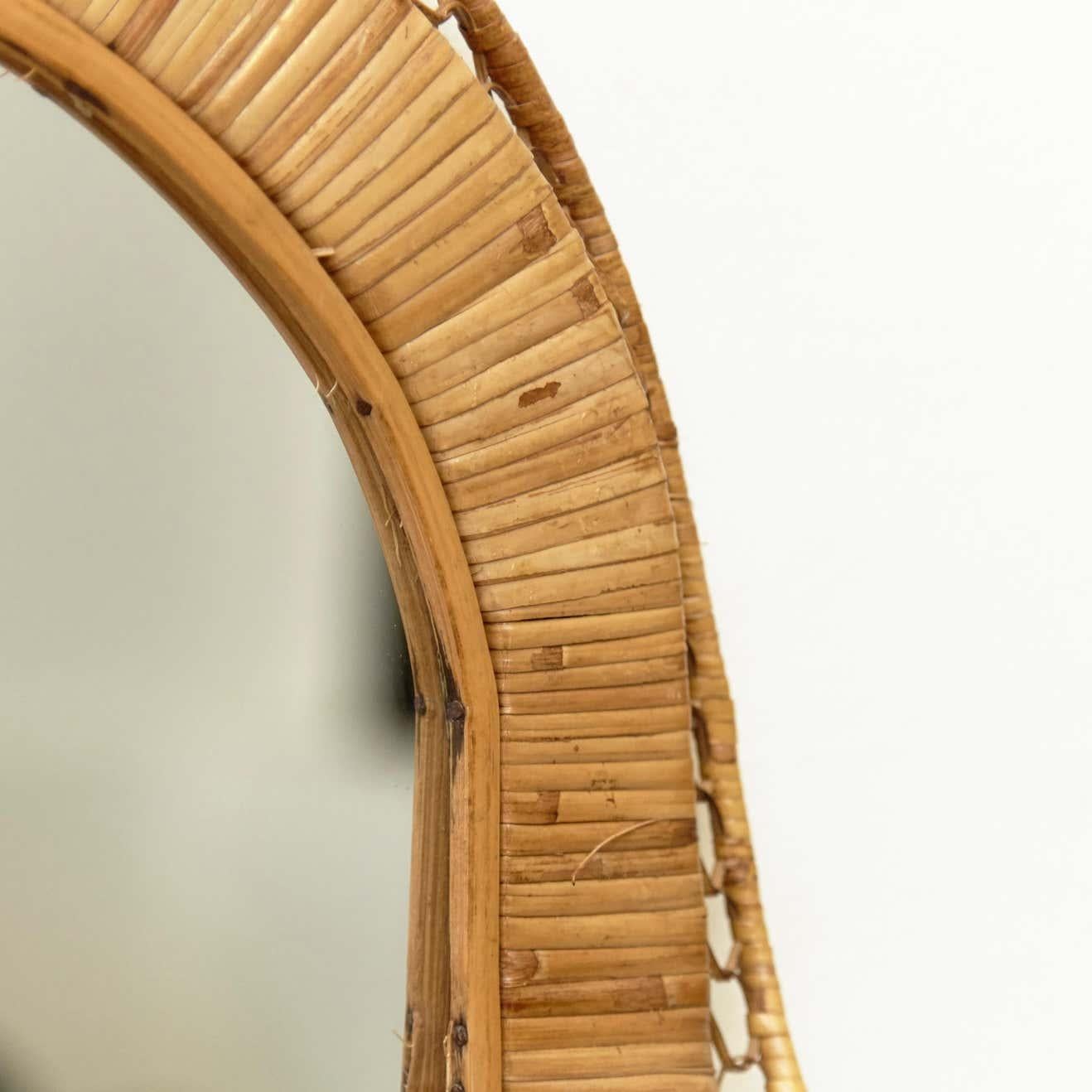 Mid-20th Century Mid-Century Modern Mirror Rattan Handcrafted French Riviera, circa 1960 For Sale