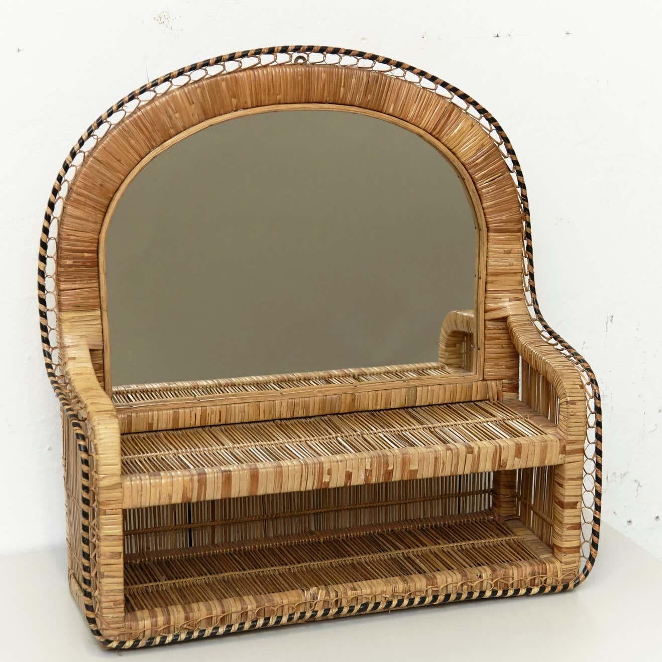 Mid-Century Modern Mirror Rattan Handcrafted French Riviera, circa 1960 For Sale 1