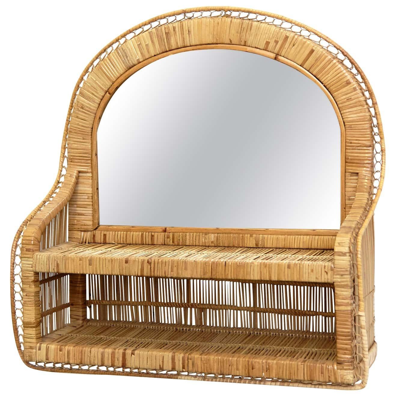 Mid-Century Modern Mirror Rattan Handcrafted French Riviera, circa 1960 For Sale 3