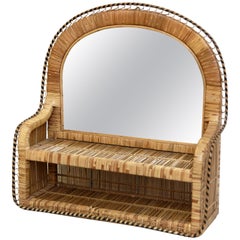 Mid-Century Modern Mirror Rattan Handcrafted French Riviera, circa 1960